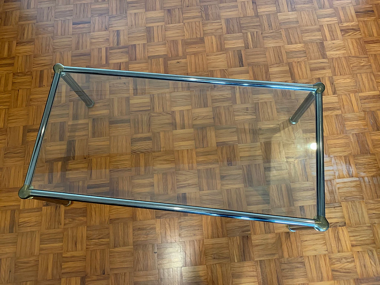 Chromed steel coffee table with glass top, 1970s 6