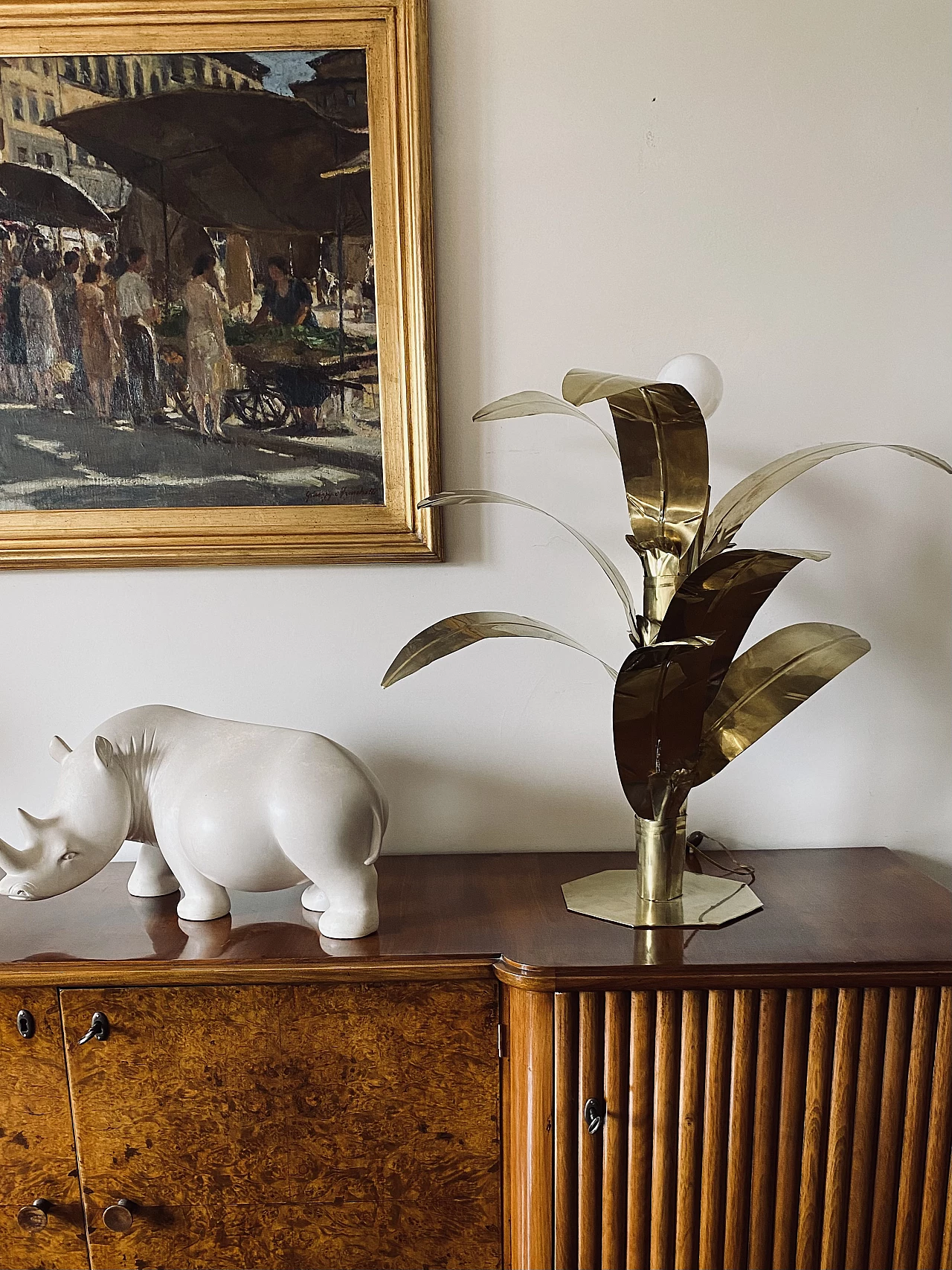 Brass palm-shaped table lamp by Bottega Gadda, 1960 7
