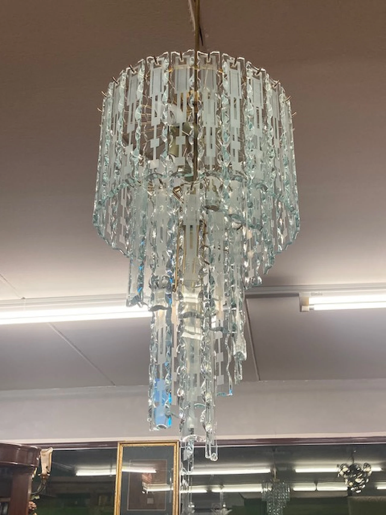 Five-light glass chandelier with spiral pendants, 1970s 1