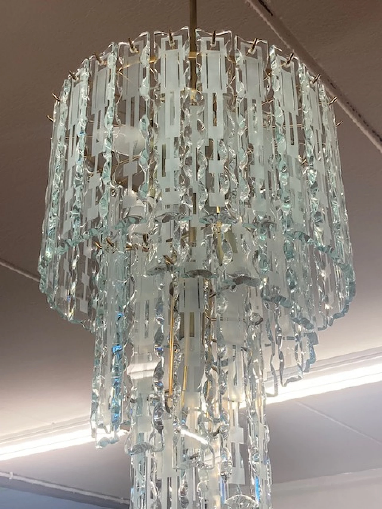 Five-light glass chandelier with spiral pendants, 1970s 3