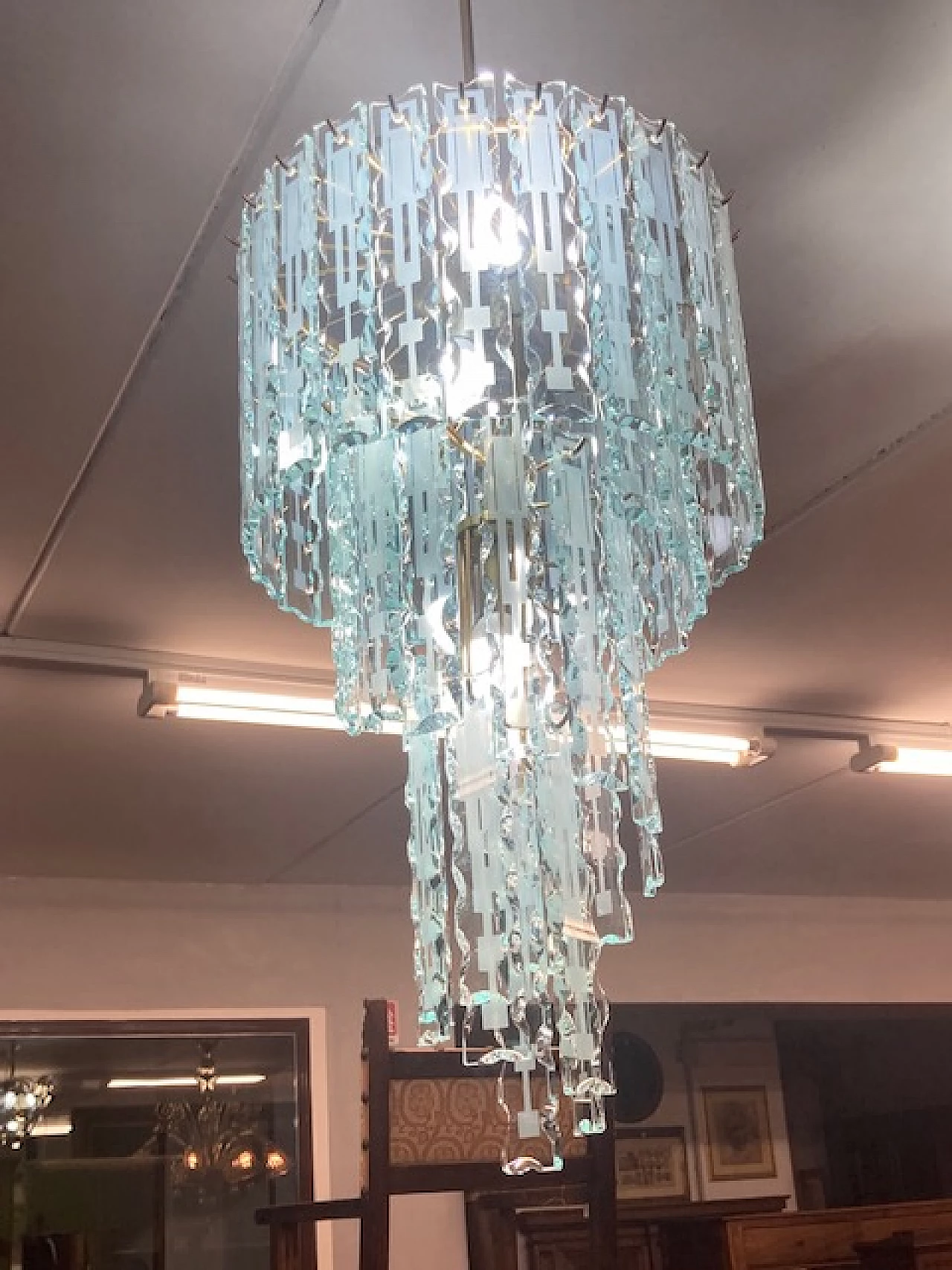 Five-light glass chandelier with spiral pendants, 1970s 5