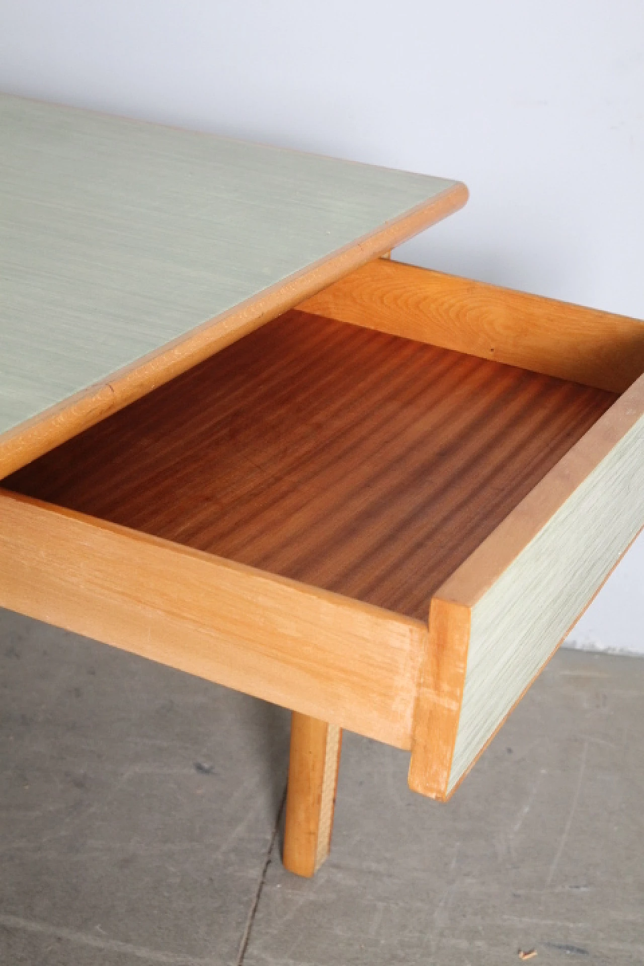 Solid beech table with green laminate top, 1960s 3