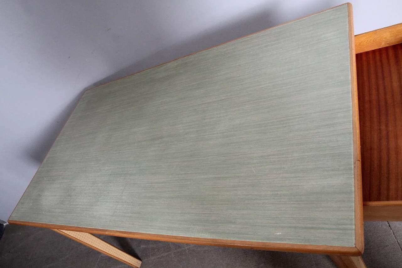 Solid beech table with green laminate top, 1960s 4