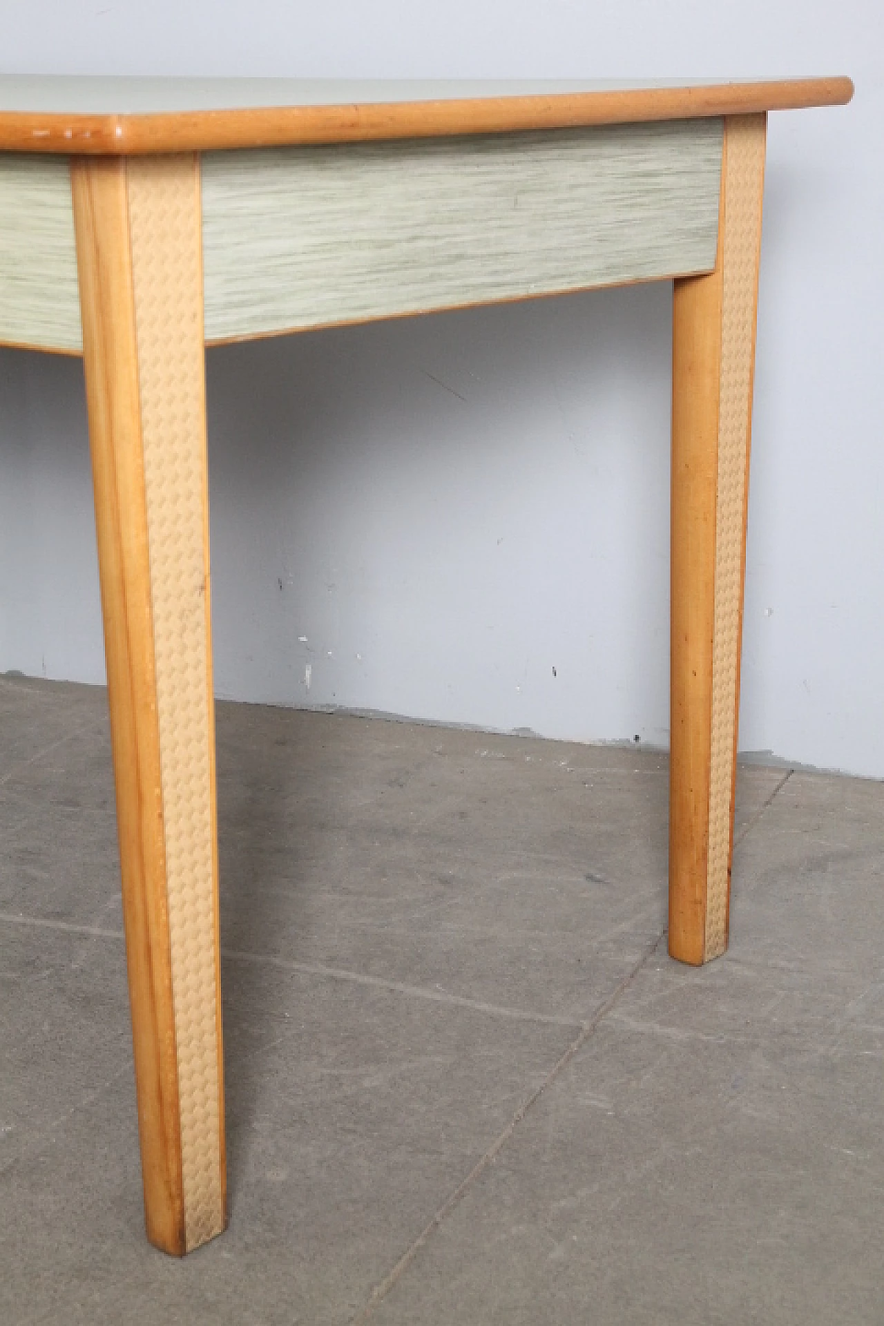 Solid beech table with green laminate top, 1960s 5