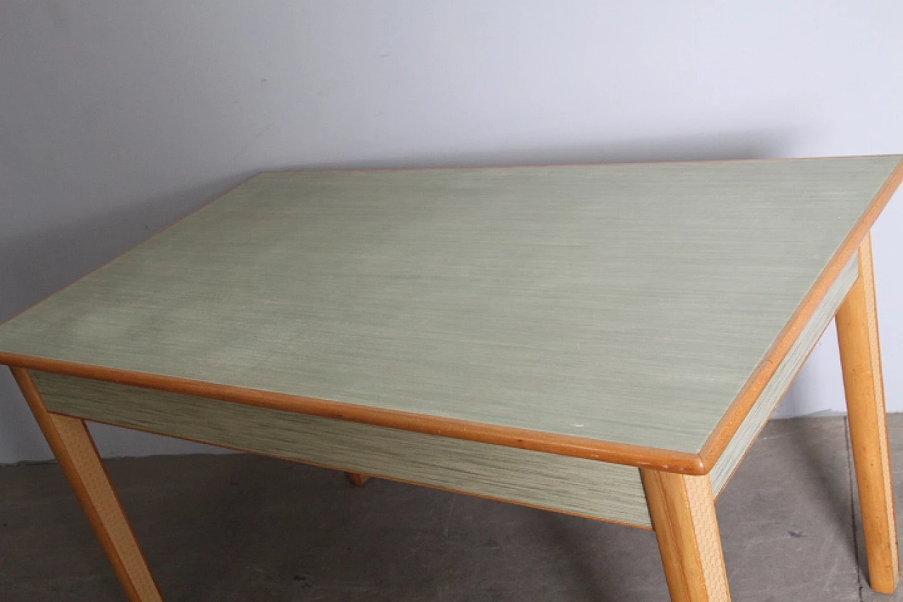 Solid beech table with green laminate top, 1960s 6