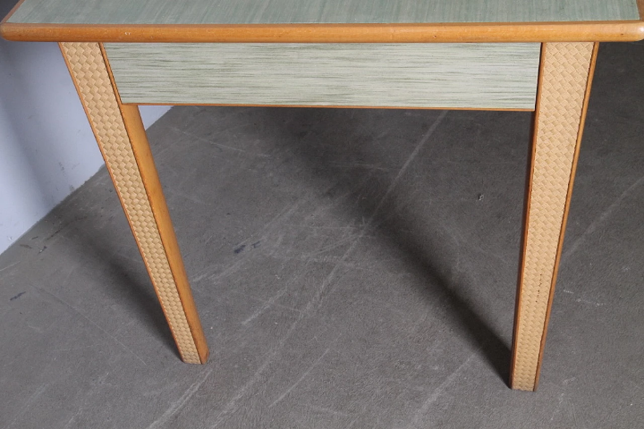 Solid beech table with green laminate top, 1960s 9