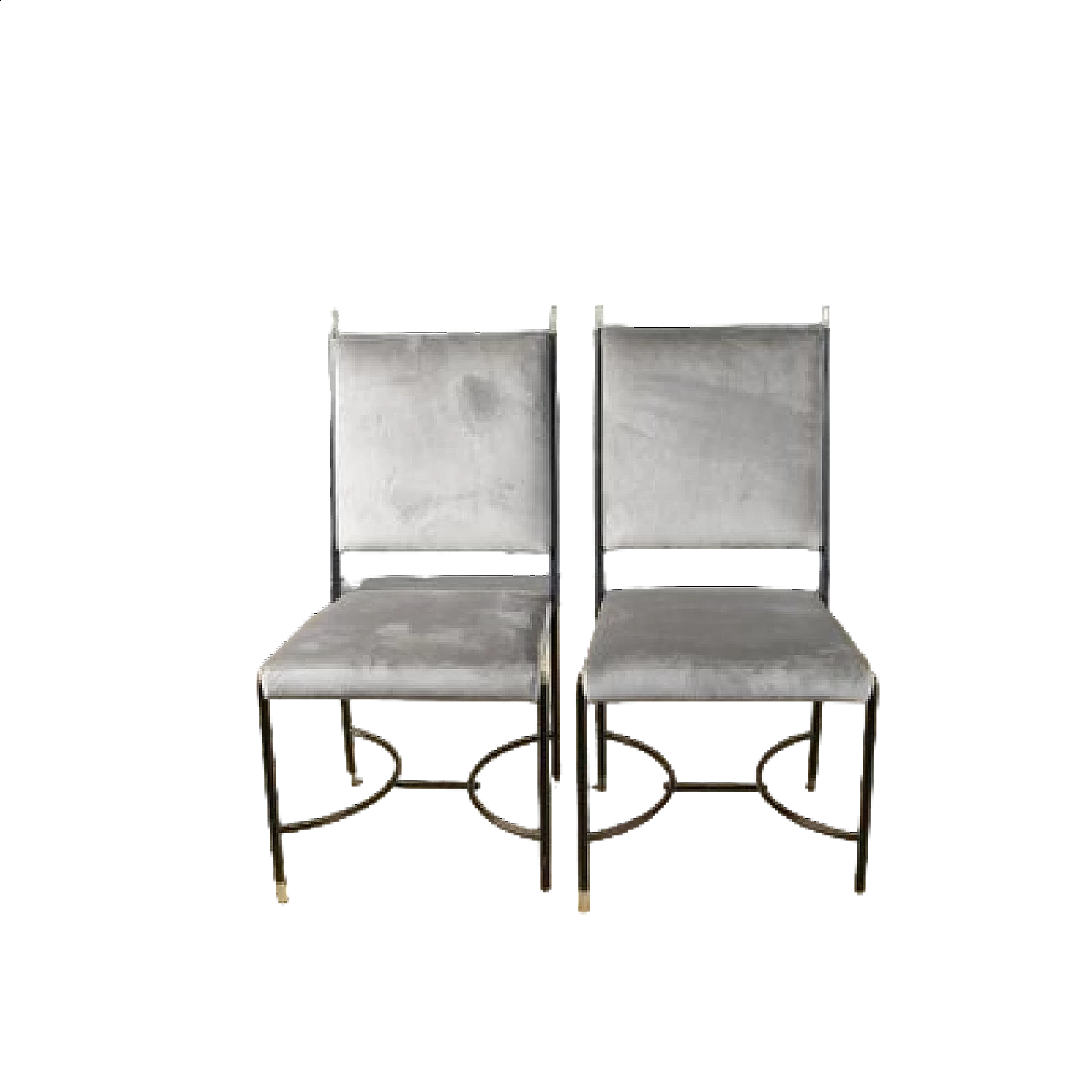 6 Chairs in iron, brass and velvet attributed to Luigi Caccia Dominioni, 1960s 8