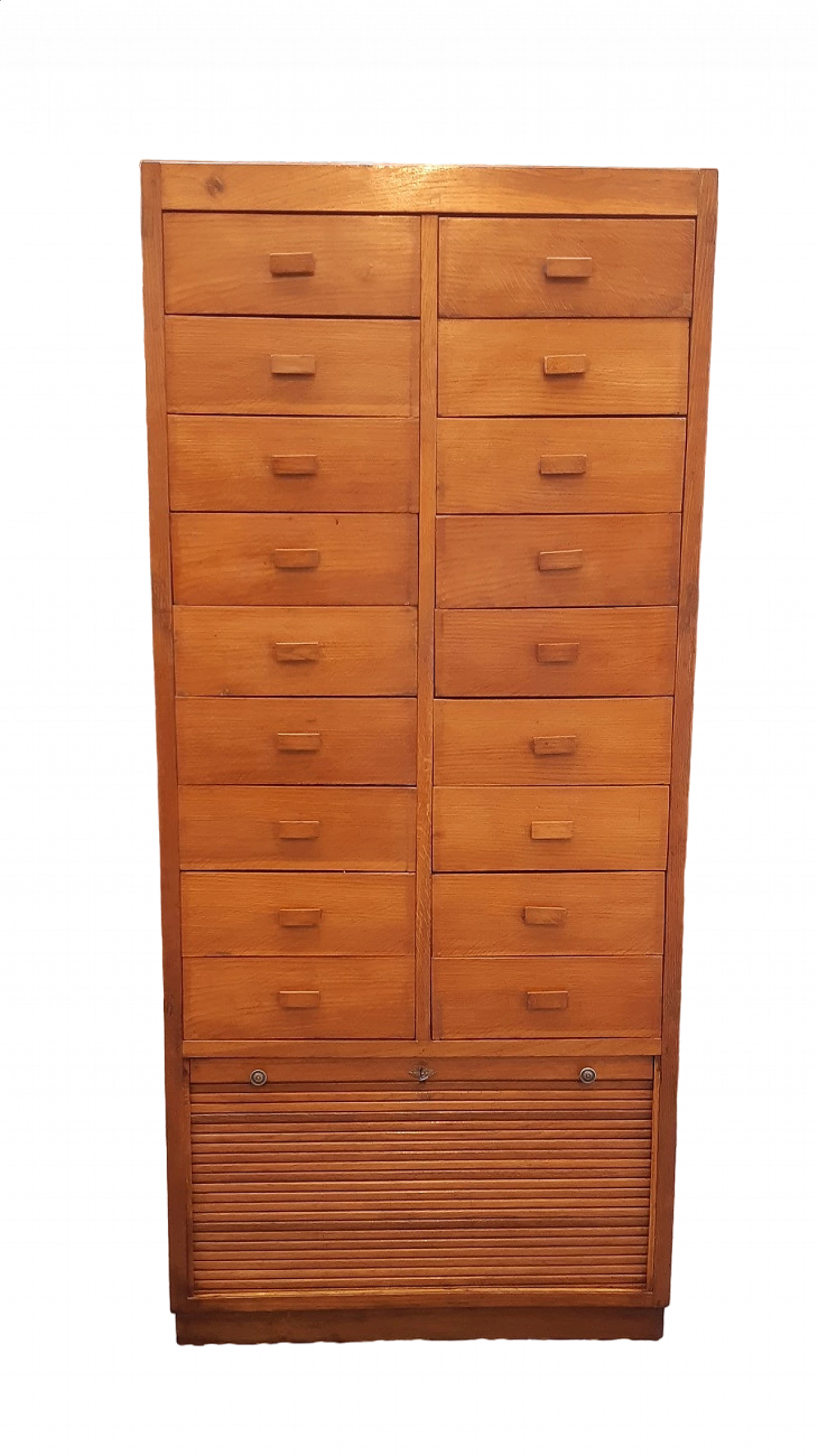 Oak filing cabinet with drawers and shutter, 1930s 7