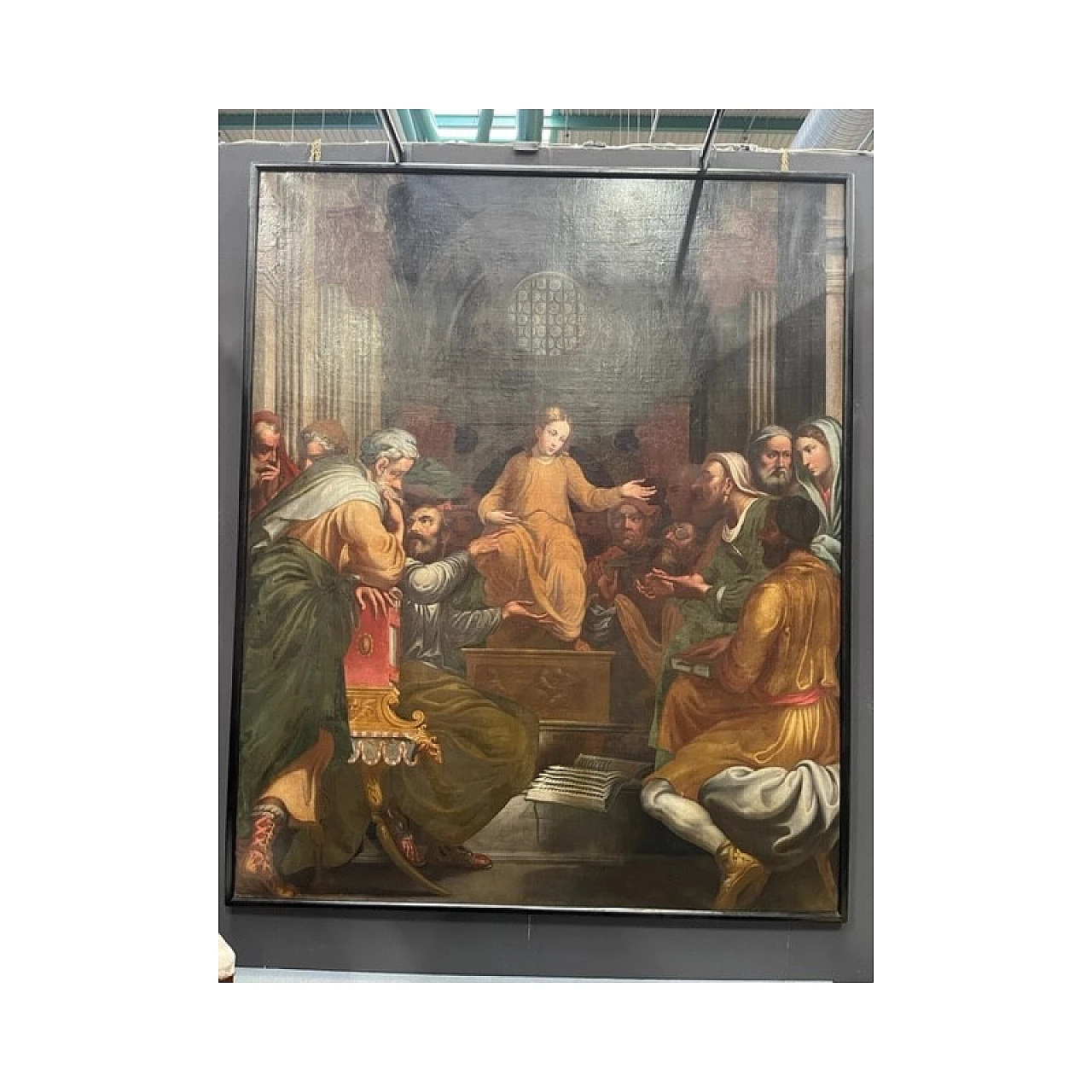 Pala d'altare raffigurante la disputa di Gesù con i dottori del tempio, olio su tela, '600 15