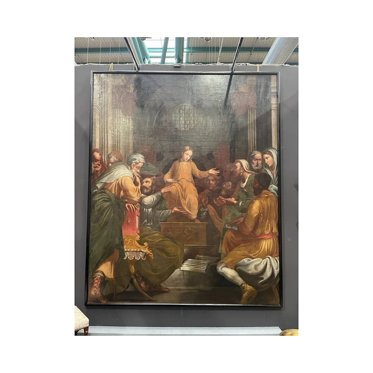 Pala d'altare raffigurante la disputa di Gesù con i dottori del tempio, olio su tela, '600 16