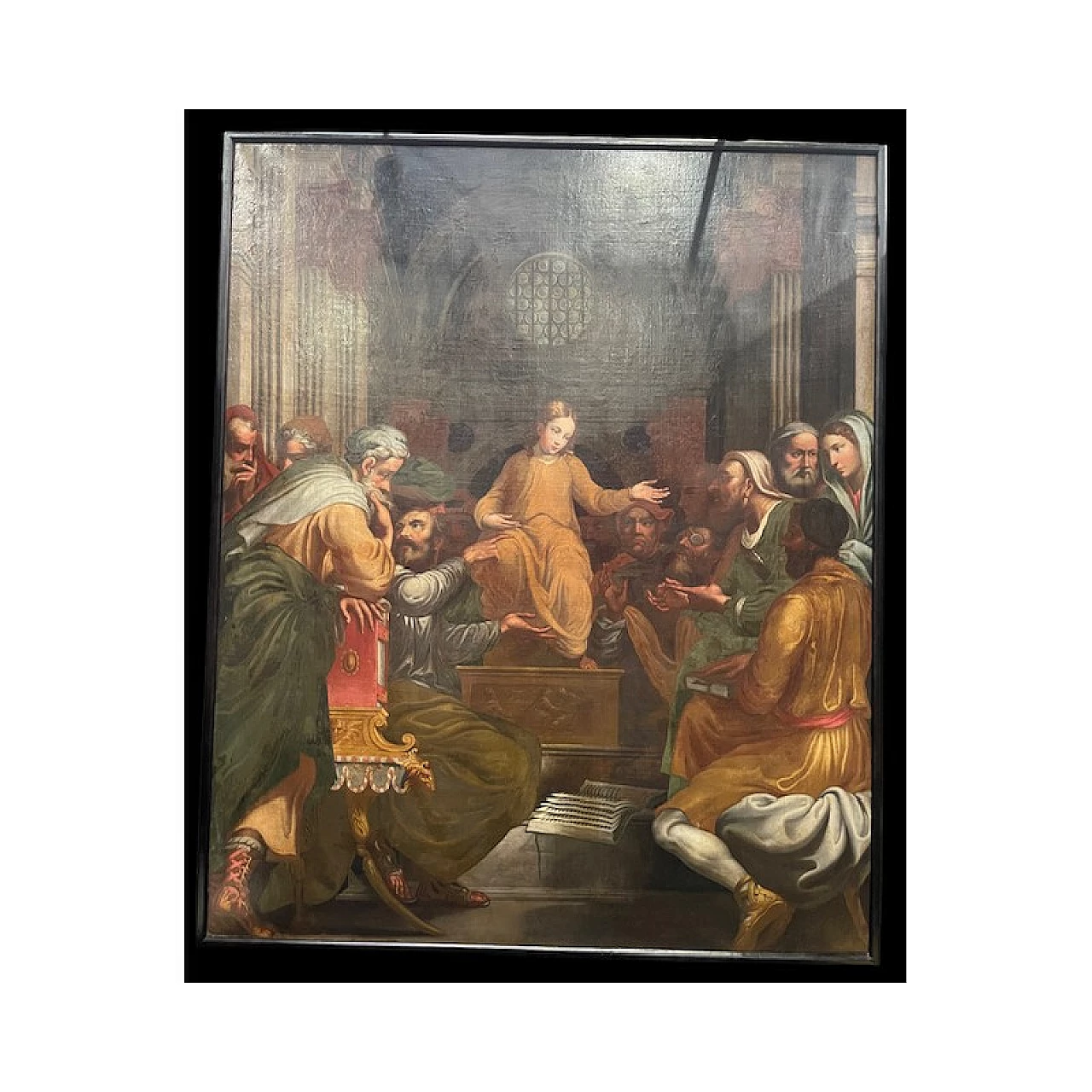 Pala d'altare raffigurante la disputa di Gesù con i dottori del tempio, olio su tela, '600 17