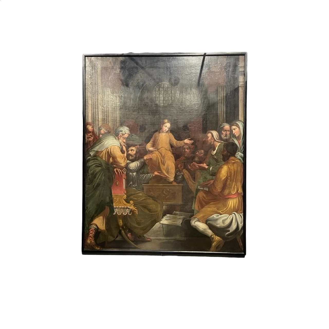 Pala d'altare raffigurante la disputa di Gesù con i dottori del tempio, olio su tela, '600 18