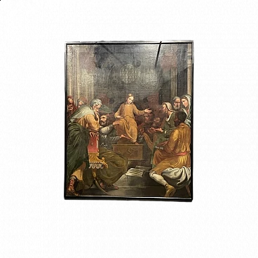 Pala d'altare raffigurante la disputa di Gesù con i dottori del tempio, olio su tela, '600