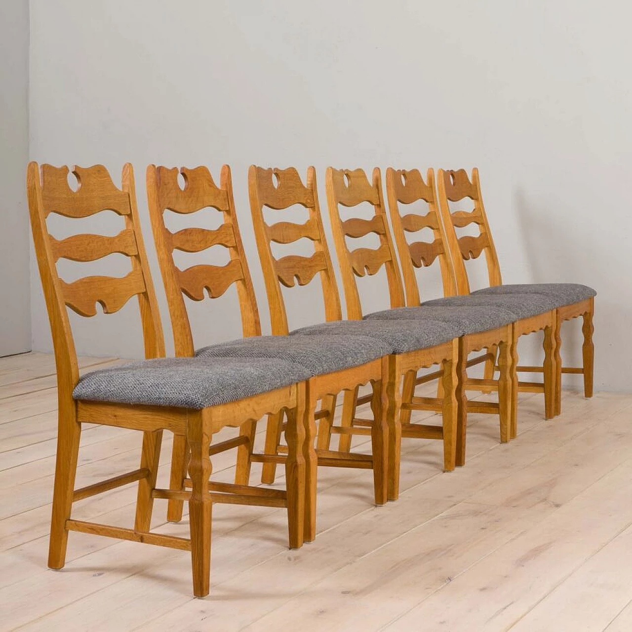 6 Sedie a rasoio in rovere di H. Kjærnulf per EG Kvalitetsmøbler, anni '60 5