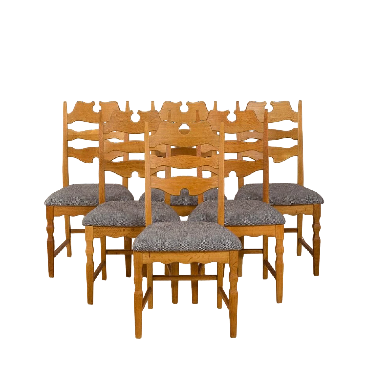 6 Sedie a rasoio in rovere di H. Kjærnulf per EG Kvalitetsmøbler, anni '60 20