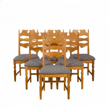 6 Sedie a rasoio in rovere di H. Kjærnulf per EG Kvalitetsmøbler, anni '60