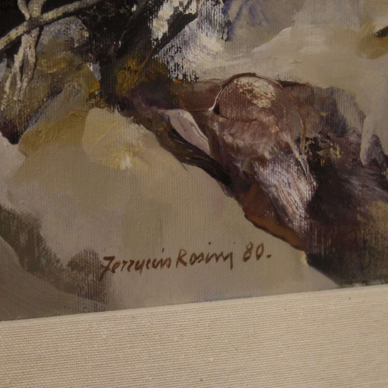 Ferruccio Rosini, dipinto di paesaggio marino, olio su tela, 1980 3