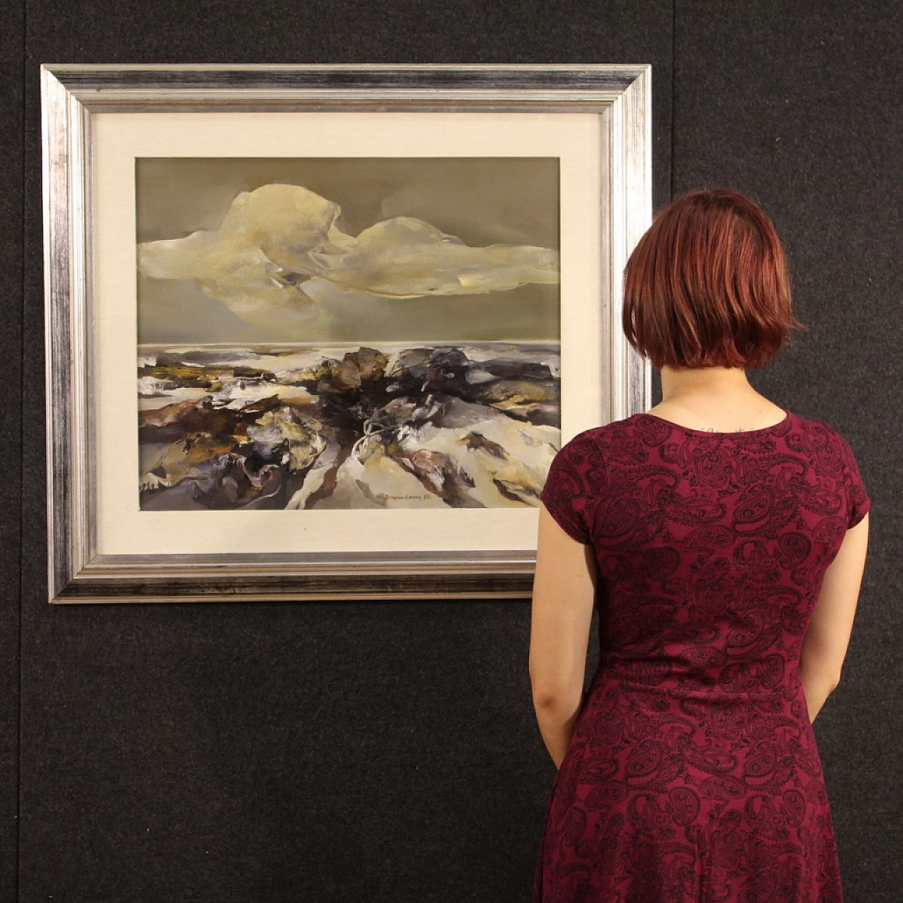 Ferruccio Rosini, dipinto di paesaggio marino, olio su tela, 1980 4