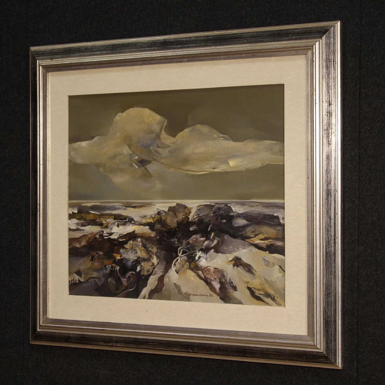 Ferruccio Rosini, dipinto di paesaggio marino, olio su tela, 1980 7