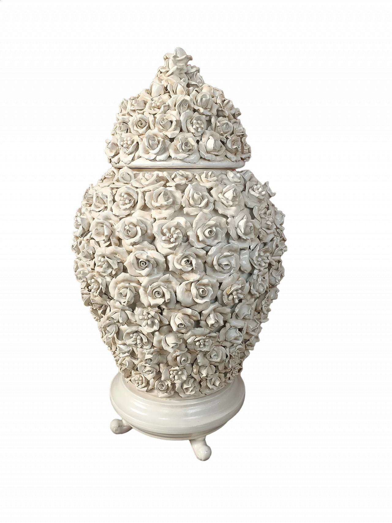 Vaso in ceramica vecchia Bassano con rose, inizio '900 5