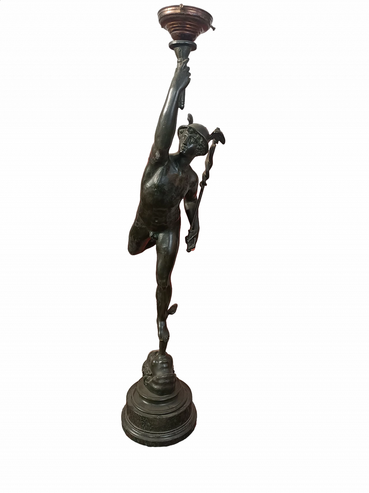 Bronze Hermes sculpture with lamp, 19th century 6