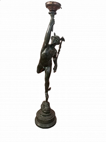 Bronze Hermes sculpture with lamp, 19th century