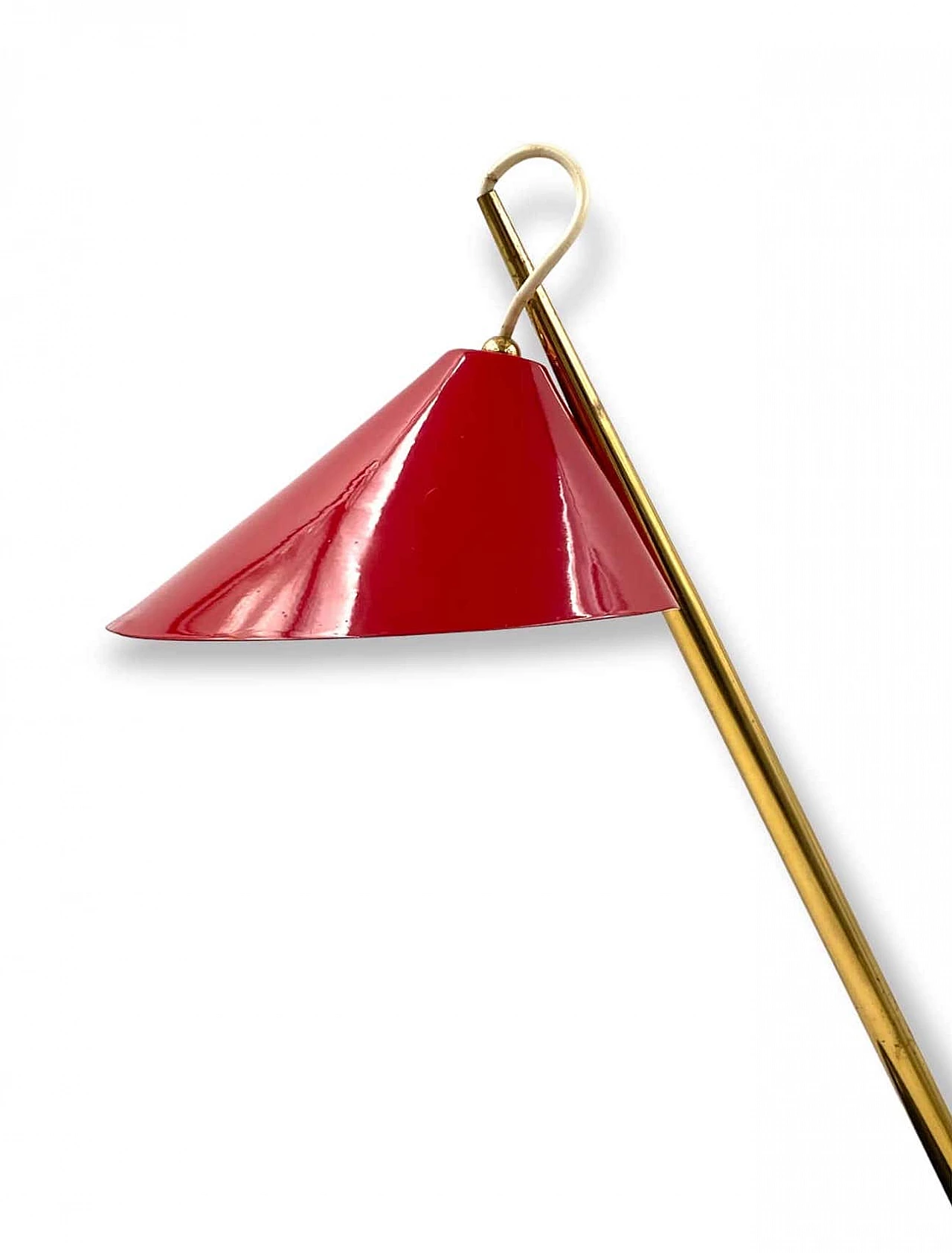 Red metal and brass table lamp for Lumen, 1960s 13
