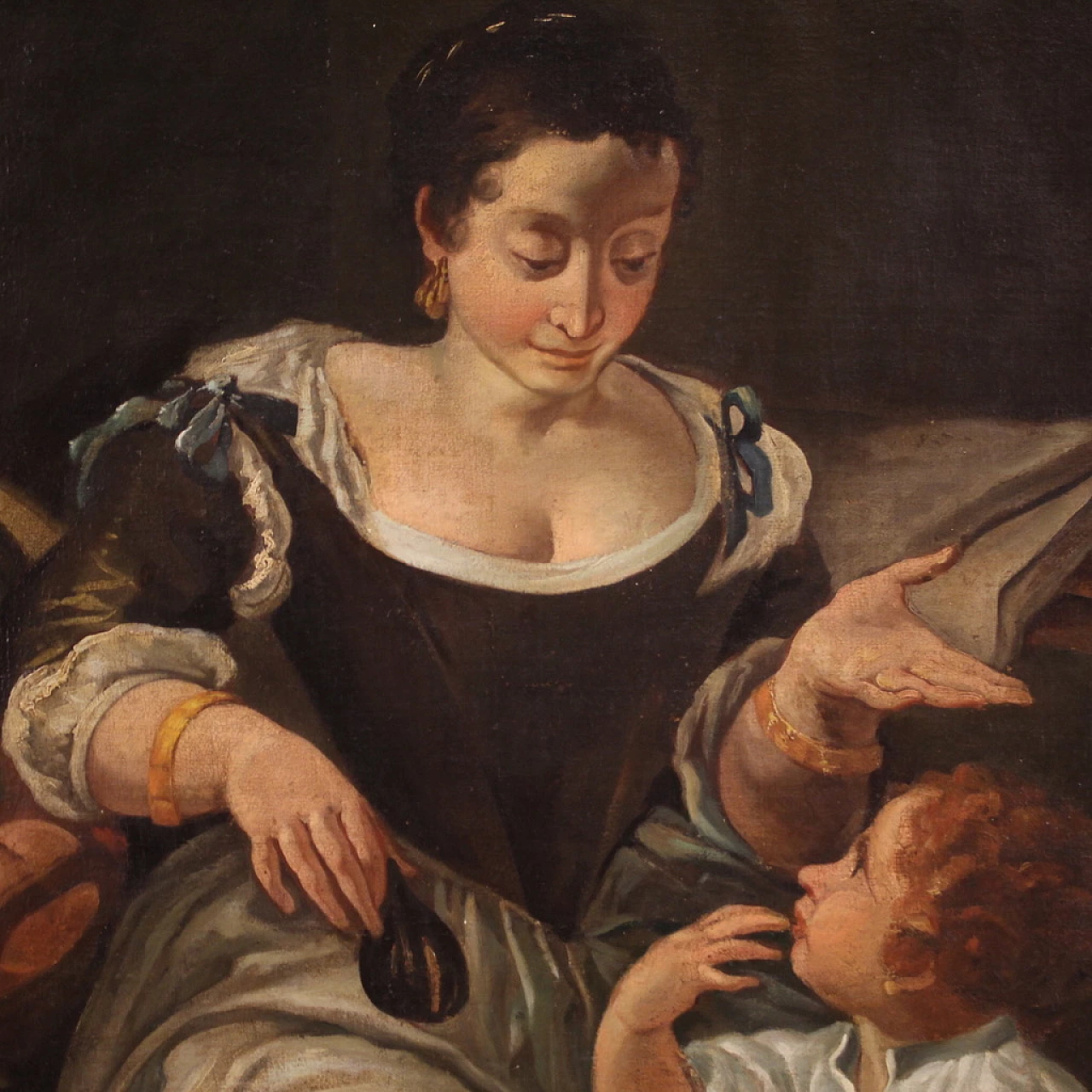 Genre scene painting with still life, oil on canvas, 18th century 5