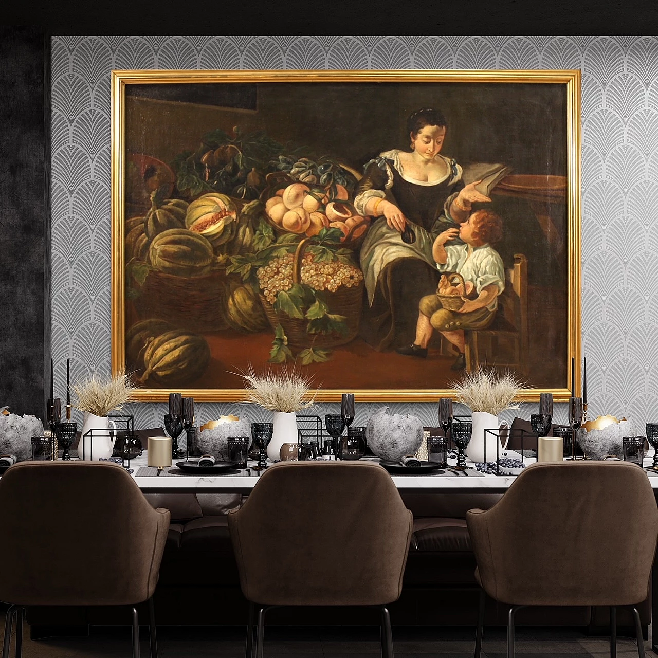 Genre scene painting with still life, oil on canvas, 18th century 14