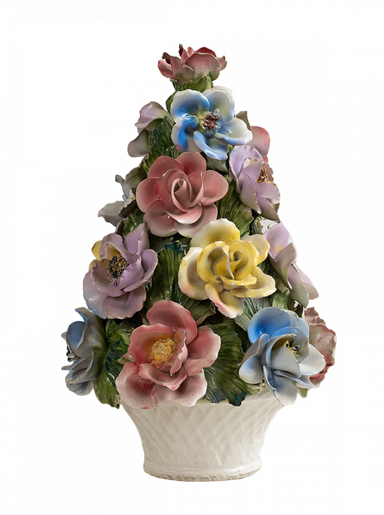 Cestino di fiori in porcellana policroma di Rea Bassano, anni '60 6