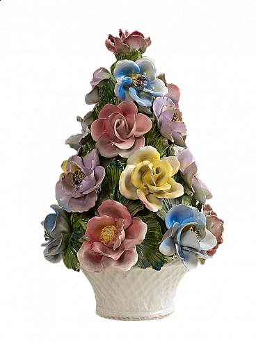 Polychrome porcelain flower basket by Rea Bassano, 1960s