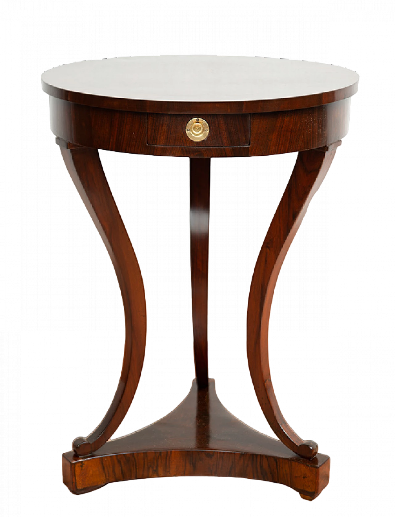 Empire round walnut coffee table with drawer, 19th century 7