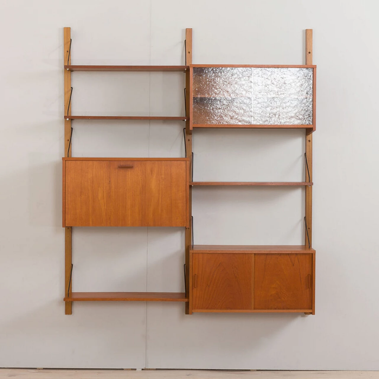 Danish modular teak bookcase with four wall shelves and three cabinets, 1960s 3