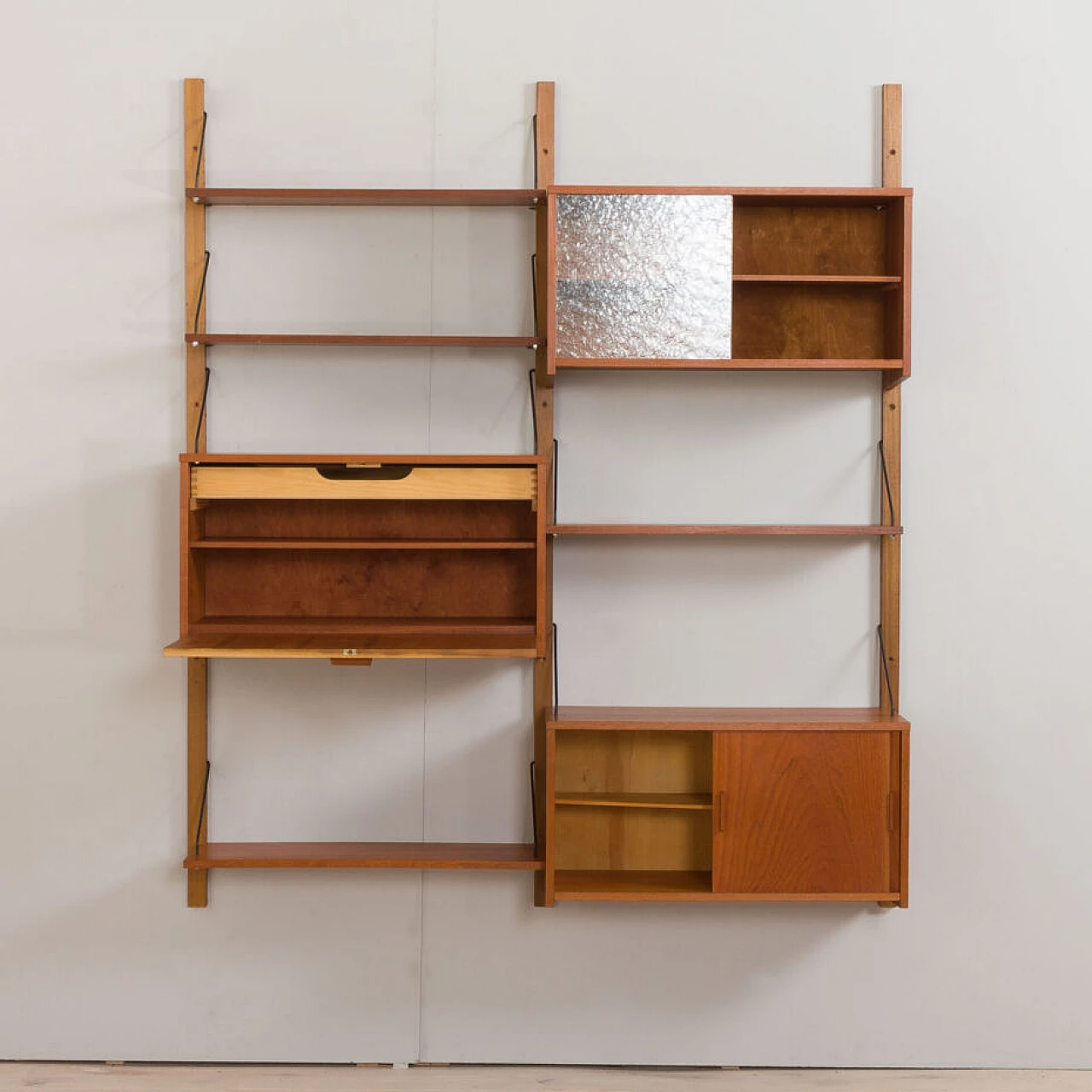 Danish modular teak bookcase with four wall shelves and three cabinets, 1960s 4
