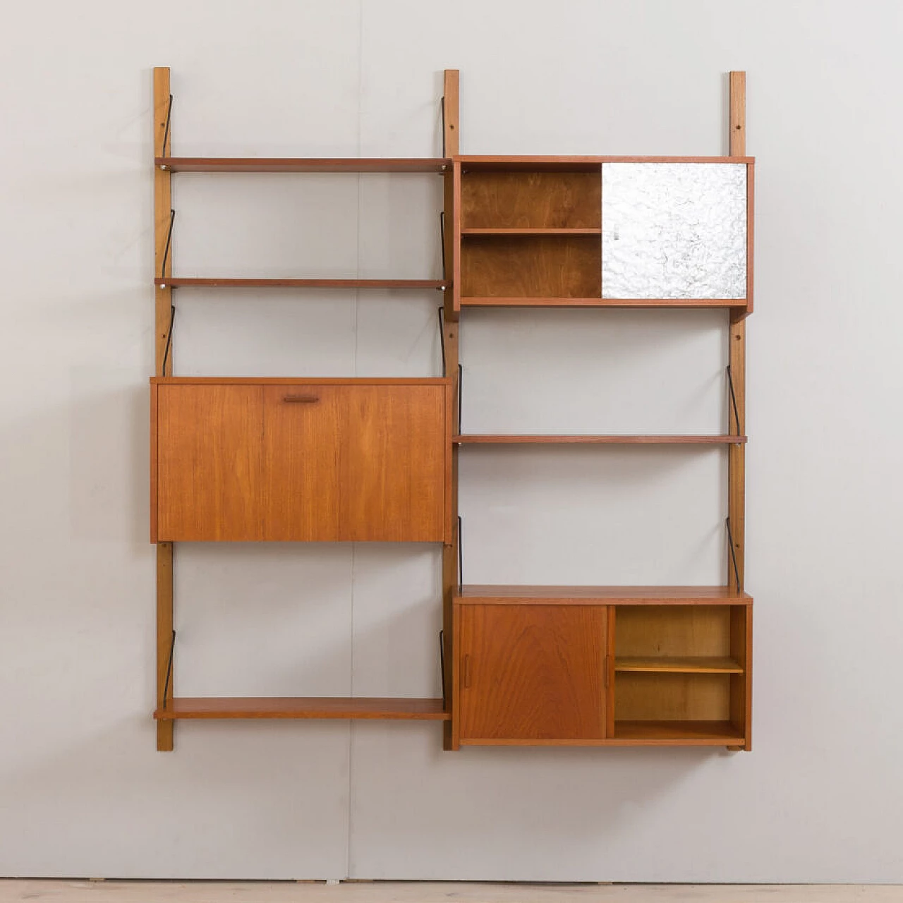 Danish modular teak bookcase with four wall shelves and three cabinets, 1960s 5
