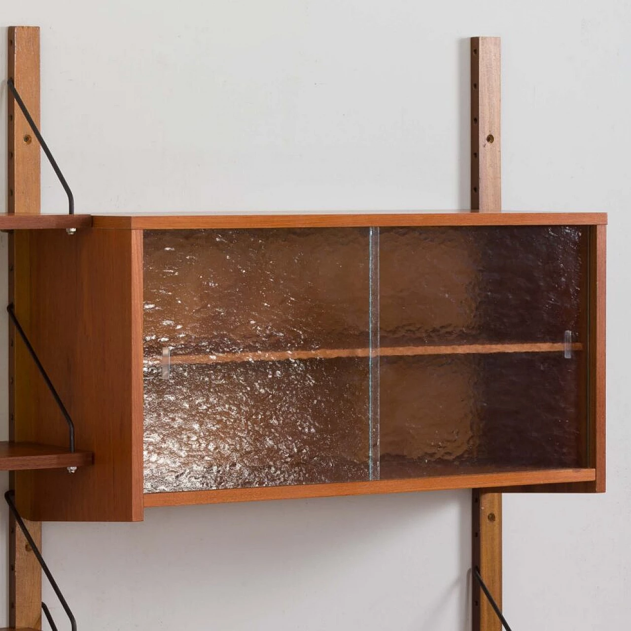 Danish modular teak bookcase with four wall shelves and three cabinets, 1960s 14