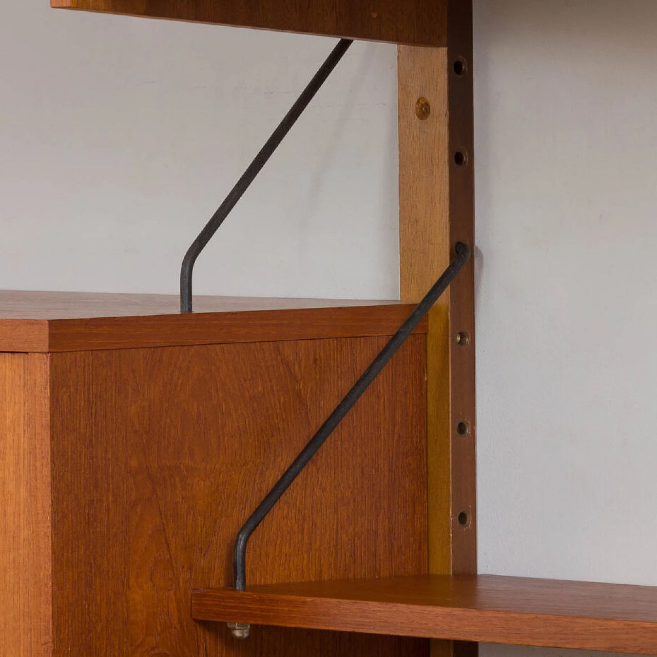 Danish modular teak bookcase with four wall shelves and three cabinets, 1960s 15