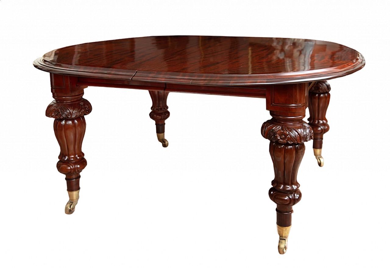 Victorian extendable solid mahogany table with casters, mid-19th century 4