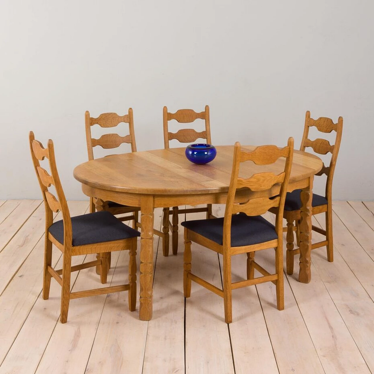 5 Sedie da pranzo in quercia danese di H. Kjærnulf, anni '60 1