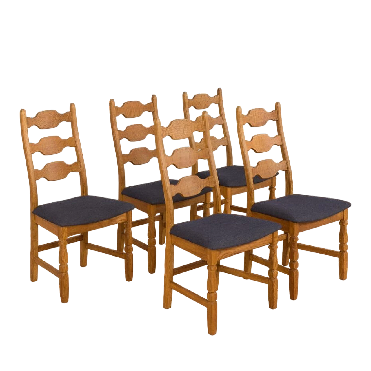 5 Sedie da pranzo in quercia danese di H. Kjærnulf, anni '60 19