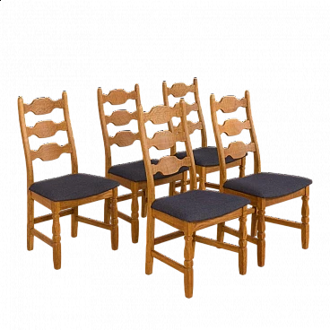 5 Sedie da pranzo in quercia danese di H. Kjærnulf, anni '60