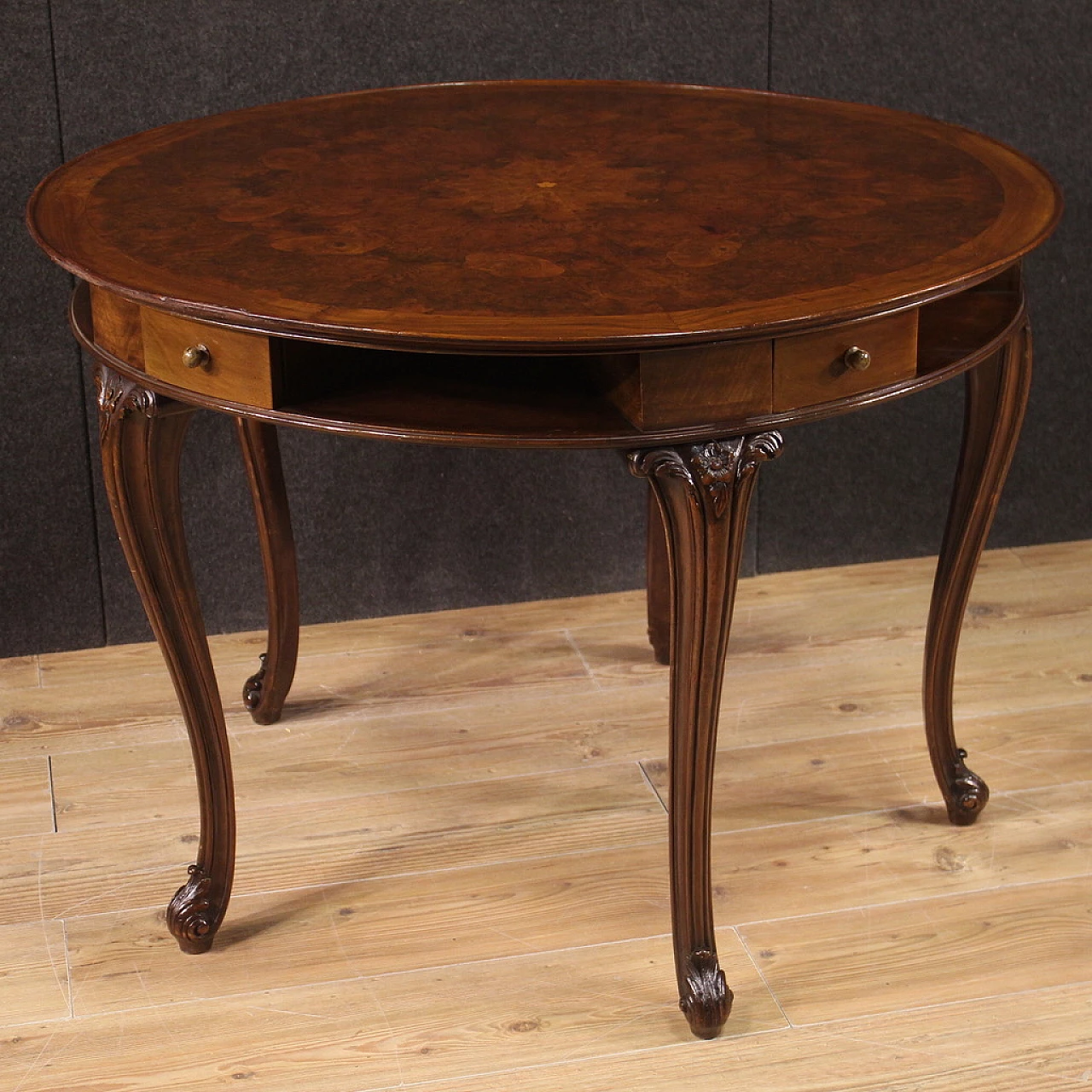 Round veneered wood game table, 1950s 1