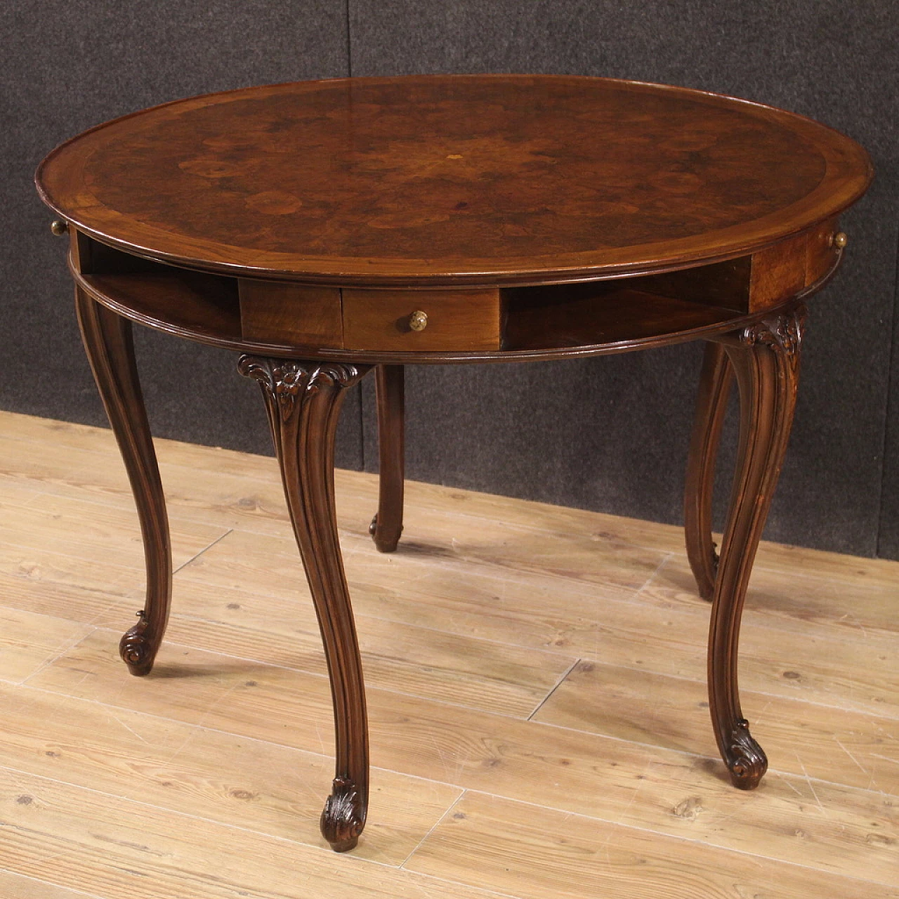 Round veneered wood game table, 1950s 2