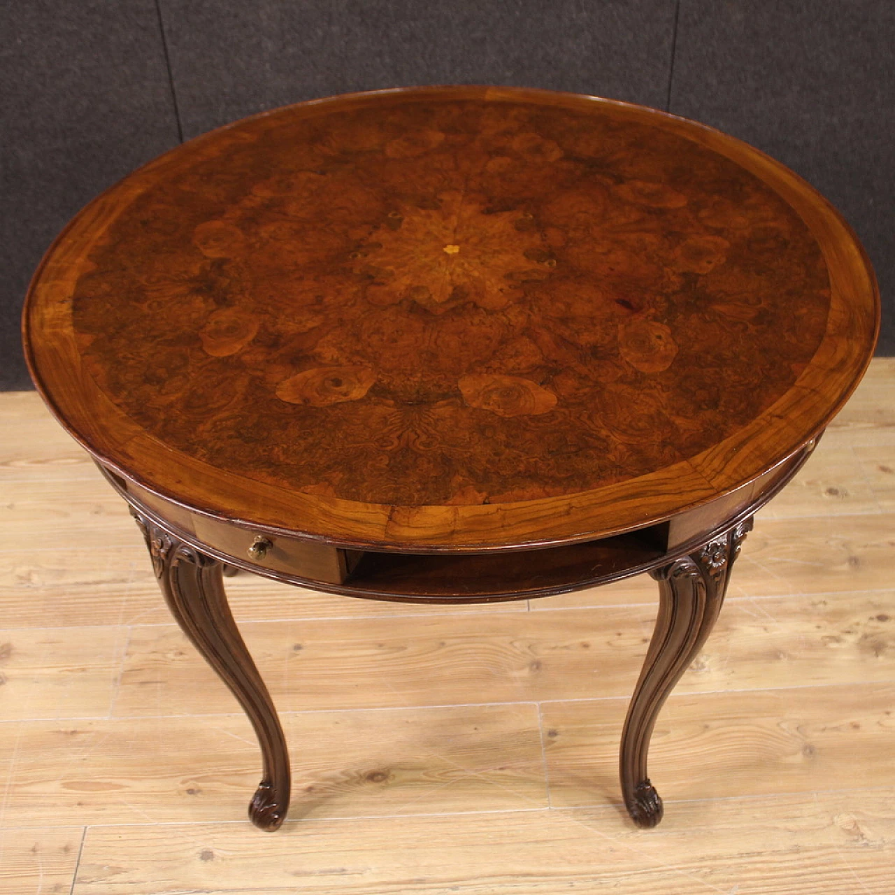 Round veneered wood game table, 1950s 4