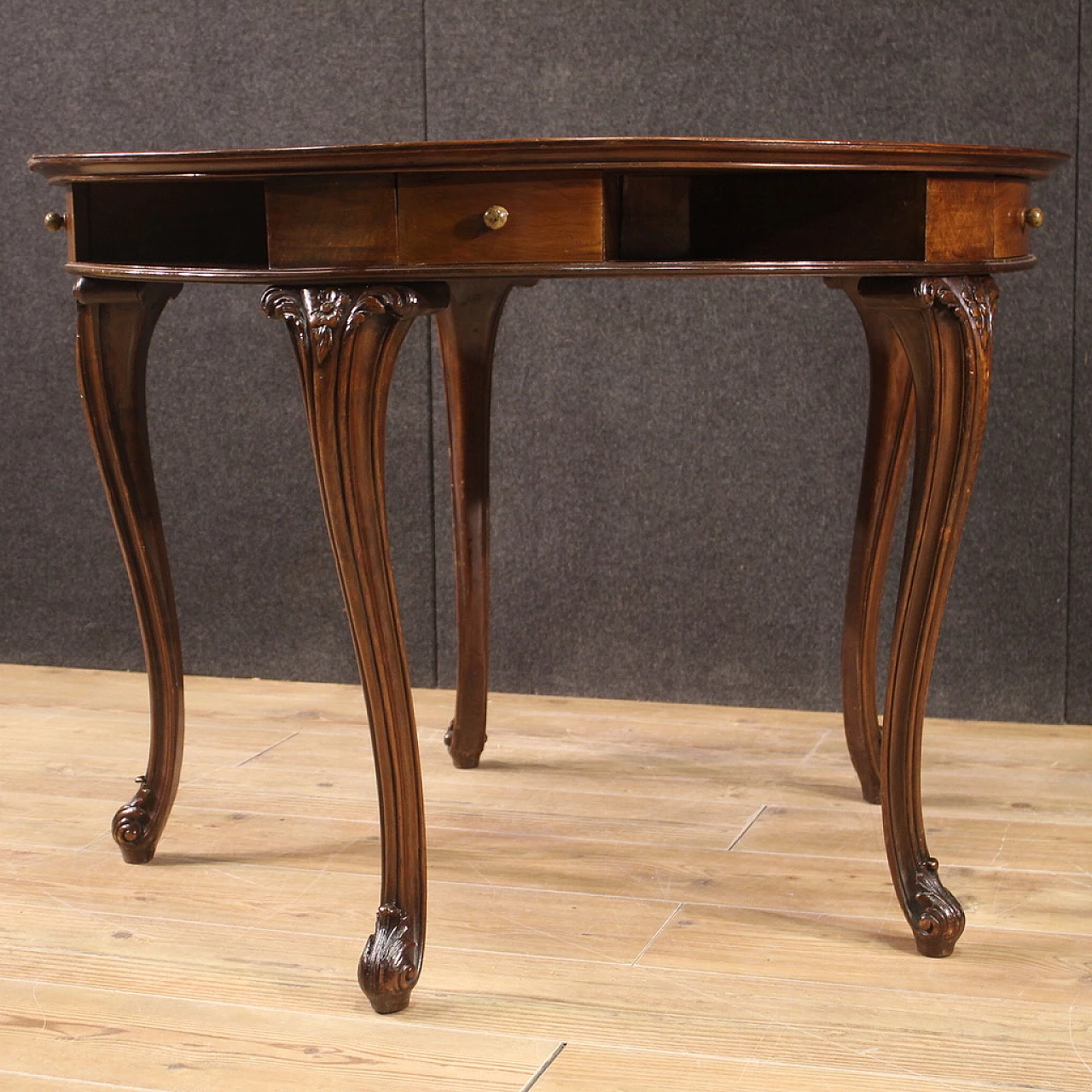 Round veneered wood game table, 1950s 7