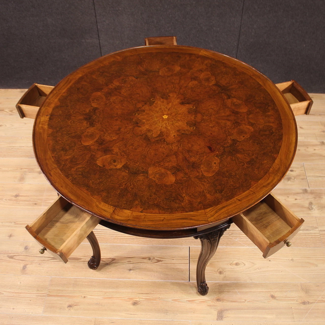 Round veneered wood game table, 1950s 8