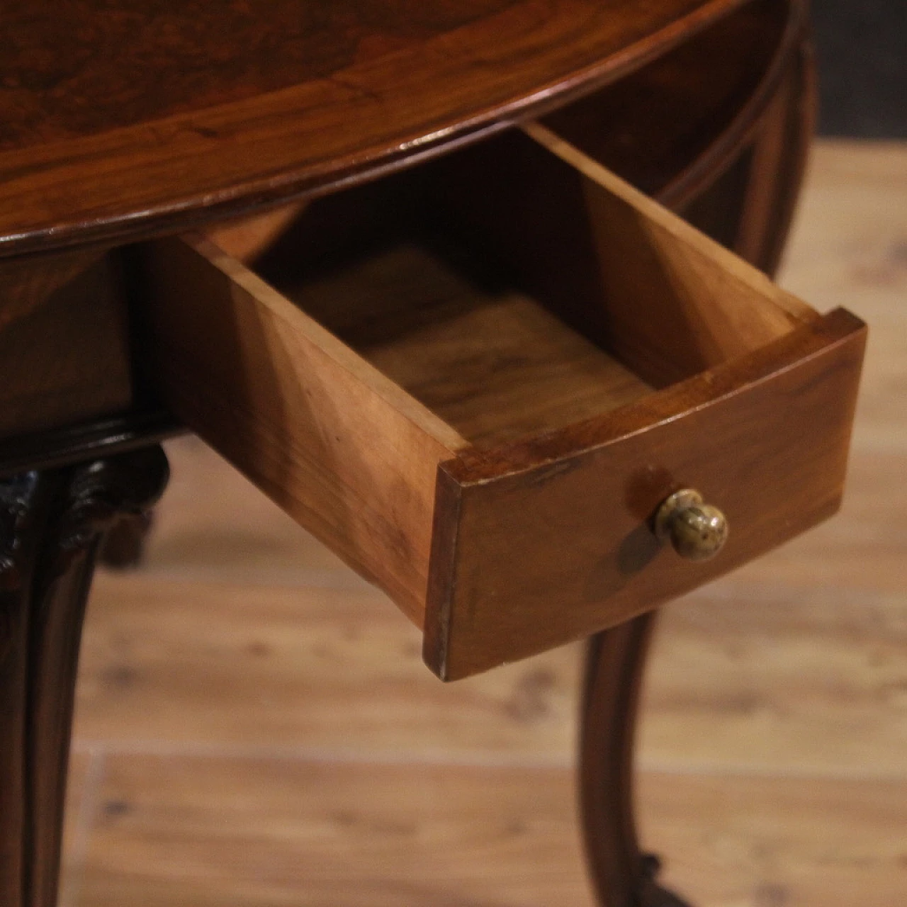 Round veneered wood game table, 1950s 9