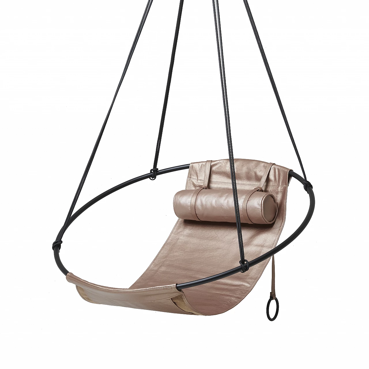 Bronze-colored leather hanging armchair 1