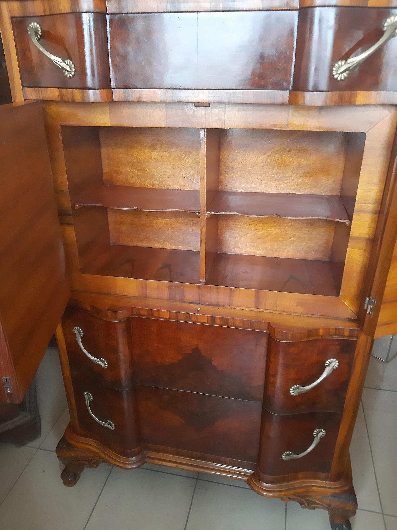 Walnut-root sideboard with marble top, 1950s 2