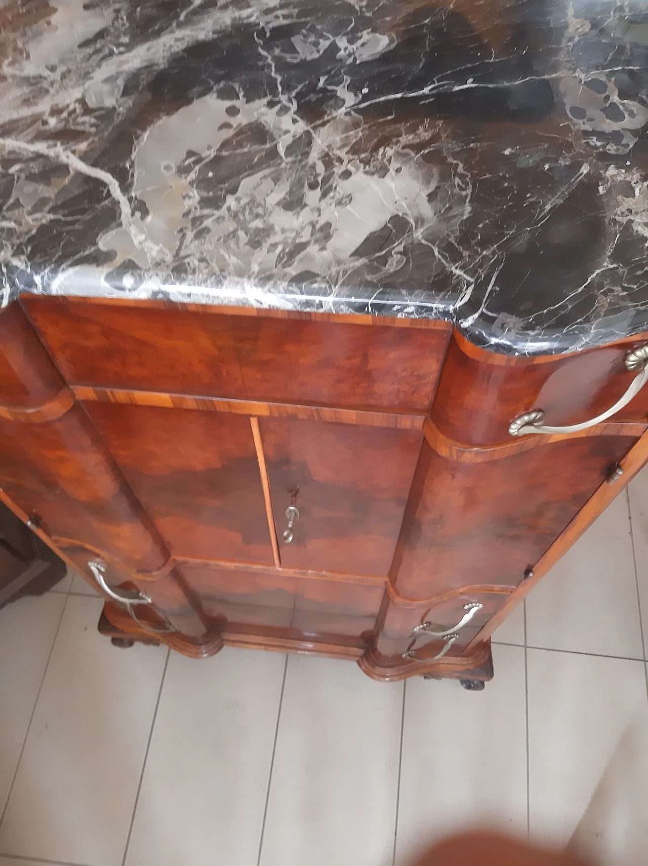 Walnut-root sideboard with marble top, 1950s 4